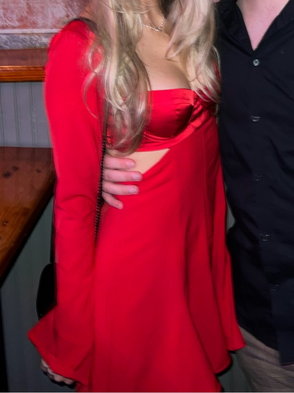 Oh Polly Red Elegant Long Sleeve Cutout Dress - Picture 4 of 4